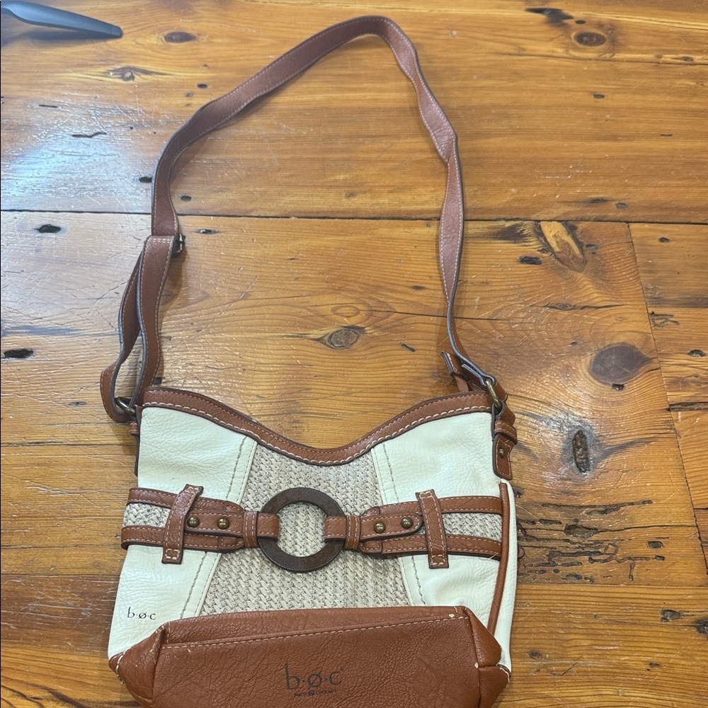 b.o.c. Brown and Cream Buckle Crossbody Shoulder Bag Purse